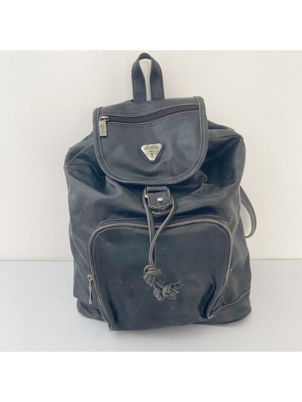 Vintage Guess USA Backpack Flap Bag Pockets Black